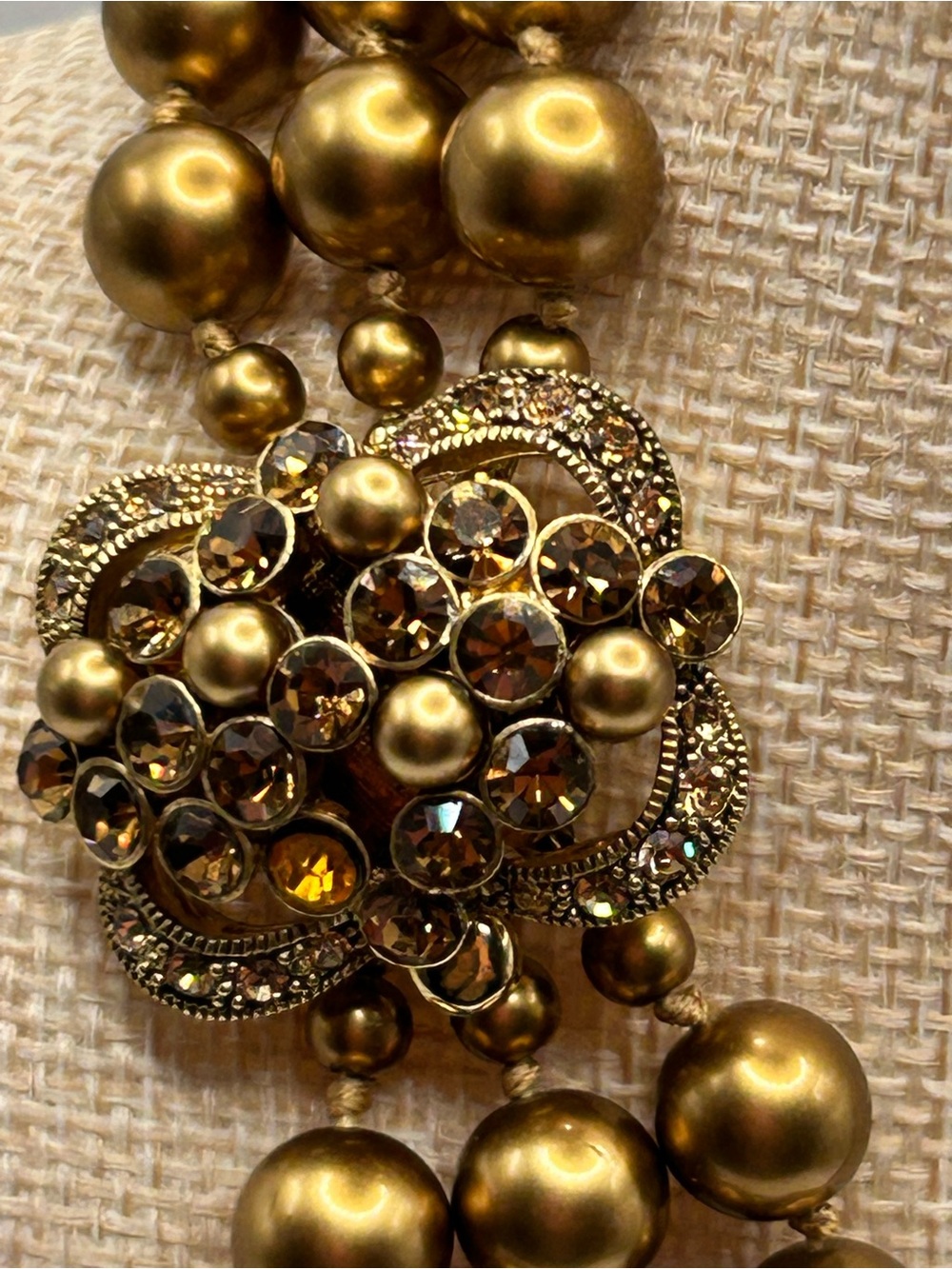 Carolee Vintage Triple-Strand Glass Beaded Necklace with Decorative Cluster - Picture 4 of 7